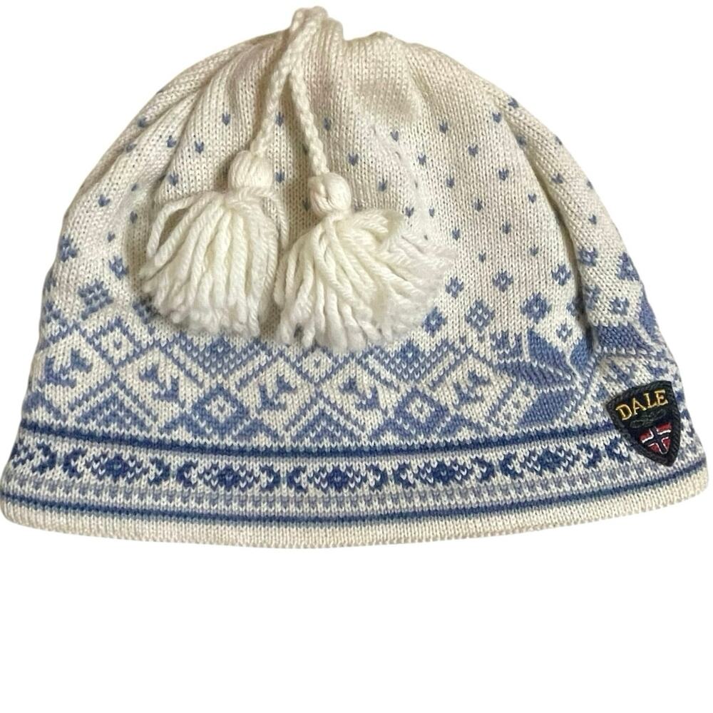 Dale of Norway 100% Wool Nordic Fair Isle Snowflake Tassel Beanie Hat Ski